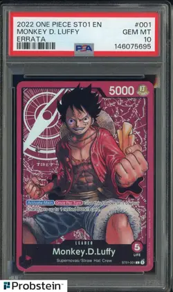 2022 One Piece ST01 EN Errata #001 Monkey D. Luffy PSA 10 GEM MINT - Image 1