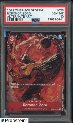 2022 One Piece OP01 EN #025 Roronoa Zoro Alternate Art PSA 10 GEM MINT - Image 1