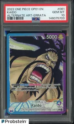 2022 One Piece OP01 EN Kaido #061 Alternate Art Errata PSA 10 GEM MINT - Image 1