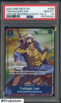 2024 One Piece Offline Regional V.2 #008 Trafalgar Law PSA 10 GEM MINT - Image 1