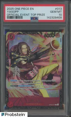 2025 ONE PIECE PROMOS #013 YASOPP OFFICIAL EVENT TOP PRIZE PSA 10 GEM MINT - Image 1