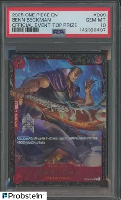 2025 ONE PIECE PROMOS #009 BEN BECKMAN OFFICIAL EVENT TOP PRIZE PSA 10 GEM MINT - Image 1