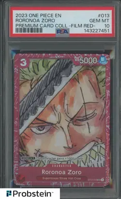 2023 One Piece EN Premium Card Coll Film Red #013 Roronoa Zoro PSA 10 GEM MINT - Image 1