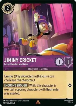 Disney Lorcana TCG Reign of Jafar Jiminy Cricket Level Headed & Wise 62/204 FOIL - Image 1