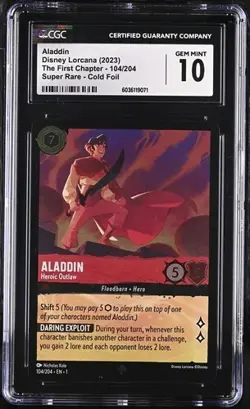 Disney Lorcana The First Aladdin - Heroic Outlaw 104/204 2023 CGC 10 Cold Foil - Image 1