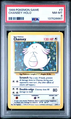 Pokemon Card Chansey 3/102 Holo PSA 8 WOTC Pokemon Game Base Set - Image 1