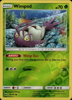Wimpod Common SM - Burning Shadows 16/147 Grass Reverse Holo Pokemon Card - Image 1