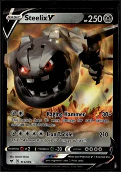 Steelix V Ultra Rare SWSH04: Vivid Voltage 115/185 Metal Pokemon Card TCG - Image 1