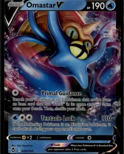 Omastar V Ultra Rare SWSH12: Silver Tempest 035/195 Water Holofoil Pokemon Card - Image 1