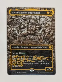 MTG TMNT Michelangelo, Improviser Foil Borderless gold signature Headliner - Image 1
