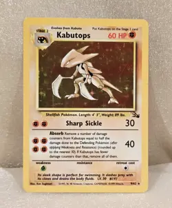 Kabutops Holo 9/62 Rare Fossil Unlimited Pokemon Card WOTC 1999 Vintage NM - Image 1
