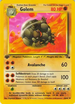 Golem - 1st Edition - 36/62 Fossil Set - WOTC - Pokemon TCG - 1999 - Image 1