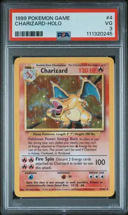 1999 POKEMON BASE SET UNLIMITED #4 CHARIZARD-HOLO PSA 3 - Image 1