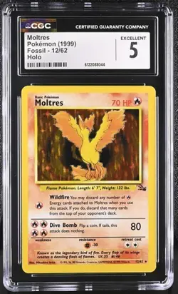 Moltres *CGC 5* Holo *Fossil* #12 *1999* Vintage * Pokemon - Image 1