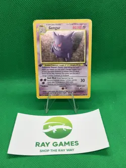 1999 Pokemon Gengar 1st First Edition Fossil Holo Card 5/62 English DMG - Image 1