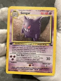 1999 Pokemon Gengar 1st First Edition Fossil Holo Card 5/62 English DMG - Image 3