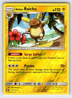 Alolan Raichu 31/111 2017 Crimson Invasion Pokemon Card Reverse Holo Rare - Nm - Image 1
