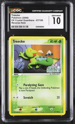 CGC 10 Treecko EX Crystal Guardians 67/100 Reverse Holo STAMPED Pokemon Card - Image 1