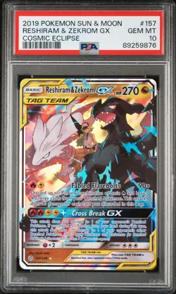 Reshiram & Zekrom Gx Pokemon Sun & Moon Cosmic Eclipse 157 PSA 10 - Image 1