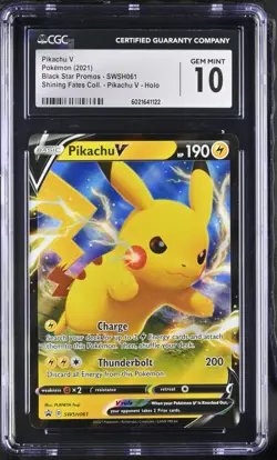 2021 POKEMON SWSH061 SHINING FATES PIKACHU V BLACK STAR PROMOS CGC GEM Mint 10 - Image 1