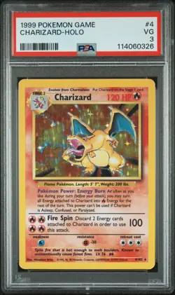 1999 POKEMON BASE SET UNLIMITED #4 CHARIZARD-HOLO PSA 3 - Image 1