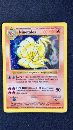 1999 Ninetales 12/102 SHADOWLESS Base Set HOLO RARE Black Flame Pokemon Card - Image 1