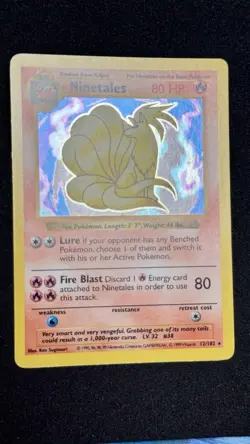 1999 Ninetales 12/102 SHADOWLESS Base Set HOLO RARE Black Flame Pokemon Card - Image 2