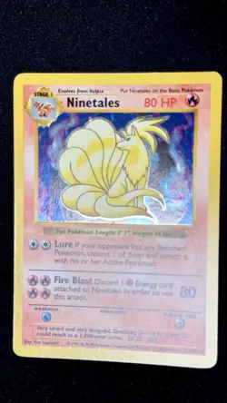 1999 Ninetales 12/102 SHADOWLESS Base Set HOLO RARE Black Flame Pokemon Card - Image 3