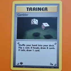 Pokemon Gambler Trainer Fossil 1st Edition 60/62 Regular English Keiji Kinebuchi - Image 1