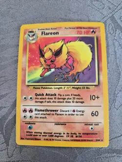 Pokemon TCG Flareon Jungle 3/64 Unlimited Holo Rare Error Missing Symbol - Image 1