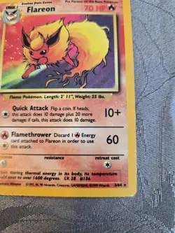 Pokemon TCG Flareon Jungle 3/64 Unlimited Holo Rare Error Missing Symbol - Image 4