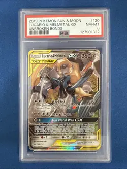 Pokemon TCG Lucario & Melmetal GX 120/214 Tag Team Unbroken Bonds PSA 8 - Image 1