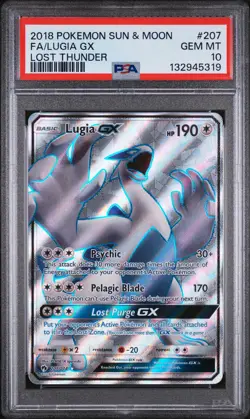 2018 POKEMON SUN & MOON LOST THUNDER #207 FULL ART/LUGIA GX PSA 10 - Image 1