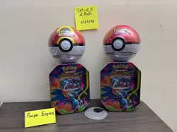 2 Pokemon TCG Mega Charizard X Ex Tin + 2 PokeBall D25 Sealed New - Image 1