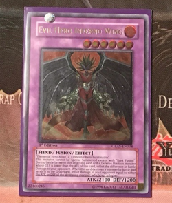 Yugioh Evil Hero Inferno Wing GLAS-EN038 Ultimate Rare 1st Edition Misprint - Image 2