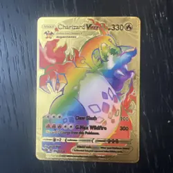 Charizard VMAX Rainbow Pokemon Gold Foil Fan Art Card Collectible Gift Display - Image 1
