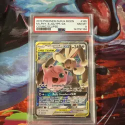 Pokemon Cosmic Eclipse Mega Lopunny & Jigglypuff GX 165/236 PSA 8 - Image 1