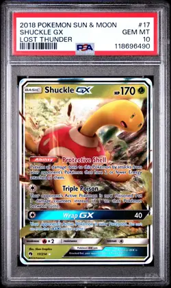 2018 POKEMON SUN & MOON LOST THUNDER #17 SHUCKLE GX PSA 10 - Image 1
