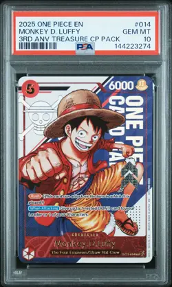 2025 One Piece 3RD ANNIVERSARY TREASURE CAMPAIGN MONKEY D. LUFFY - PSA 10 - Image 1