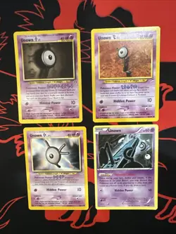 Lot Of 4 Unown Pokemon Cards Vintage Neo Destiny Discovery Revelation Mid Era - Image 1