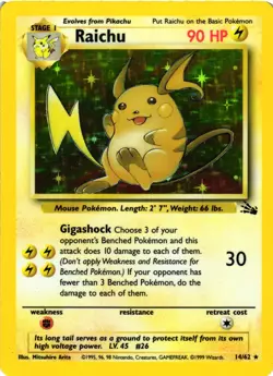 Pokemon TCG Raichu Holo Fossil 14/62 Unlimited LP - Image 1