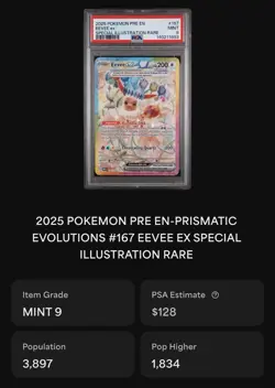 PSA 9 - 2025 POKEMON PRE EN-PRISMATIC EVOLUTIONS #167 EEVEE EX - SIR - Image 3