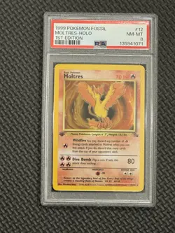 1999 Pokemon Fossil Holo Rare Moltres First Edition 12/62 PSA 8 - Image 1