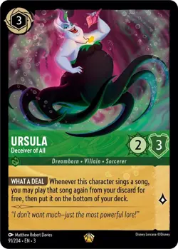 • Ursula Deceiver of All • 91/204 Into the Inklands (3) Disney Lorcana TCG NM - Image 1