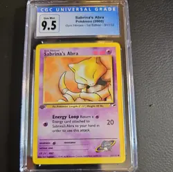 CGC 9.5/10 GEM MINT Sabrina's Abra 91/132 1st Edition Gym Heroes Pokemon Card - Image 1