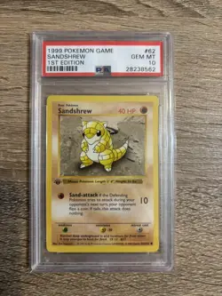 Pokemon PSA 10 GEM MINT Sandshrew 1st Edition Base Set Shadowless 1999 Card #62 - Image 1