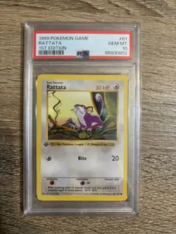 Pokemon PSA 10 GEM MINT Rattata 1st Edition Base Set Shadowless 1999 Card 61/102 - Image 1