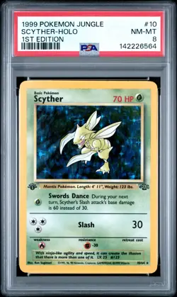 Pokemon PSA 8 Near Mint 1st Edition Scyther Holo 10/64 1st Edition Jungle - Image 1