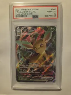 PSA 10 2021 POKEMON SWSH FA/LEAFEON VMAX EVOLVING SKIES - Image 1