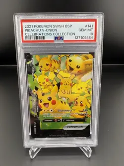 2021 POKEMON SWSH BLACK STAR PROMO CELEBRATIONS COLL #141 PIKACHU V-UNION PSA 10 - Image 1